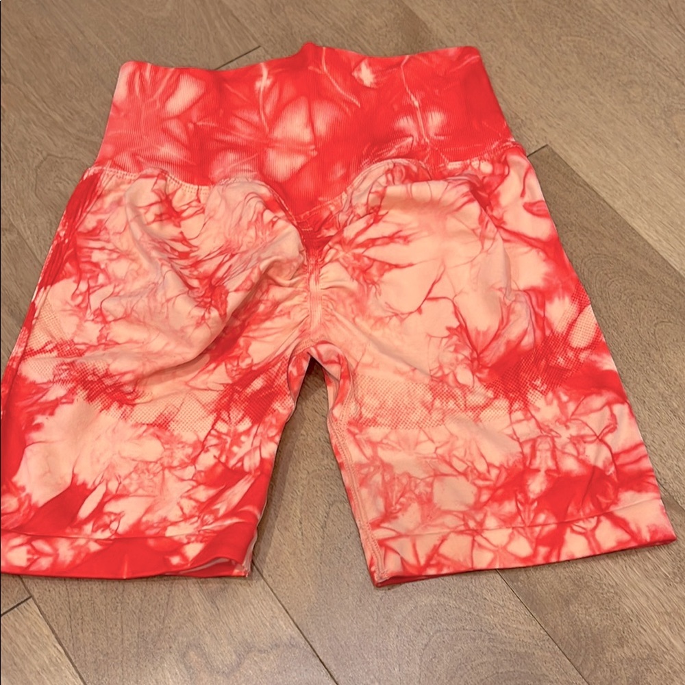 Red and Cream Tie-Dye Shorts